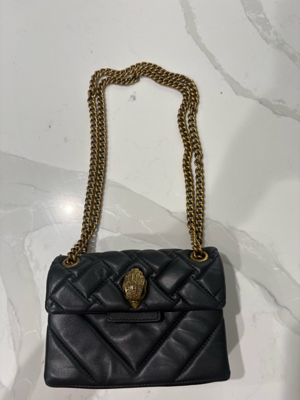 Kurt Geiger Black Quilted Leather Shoulder Bag with Gold Chain